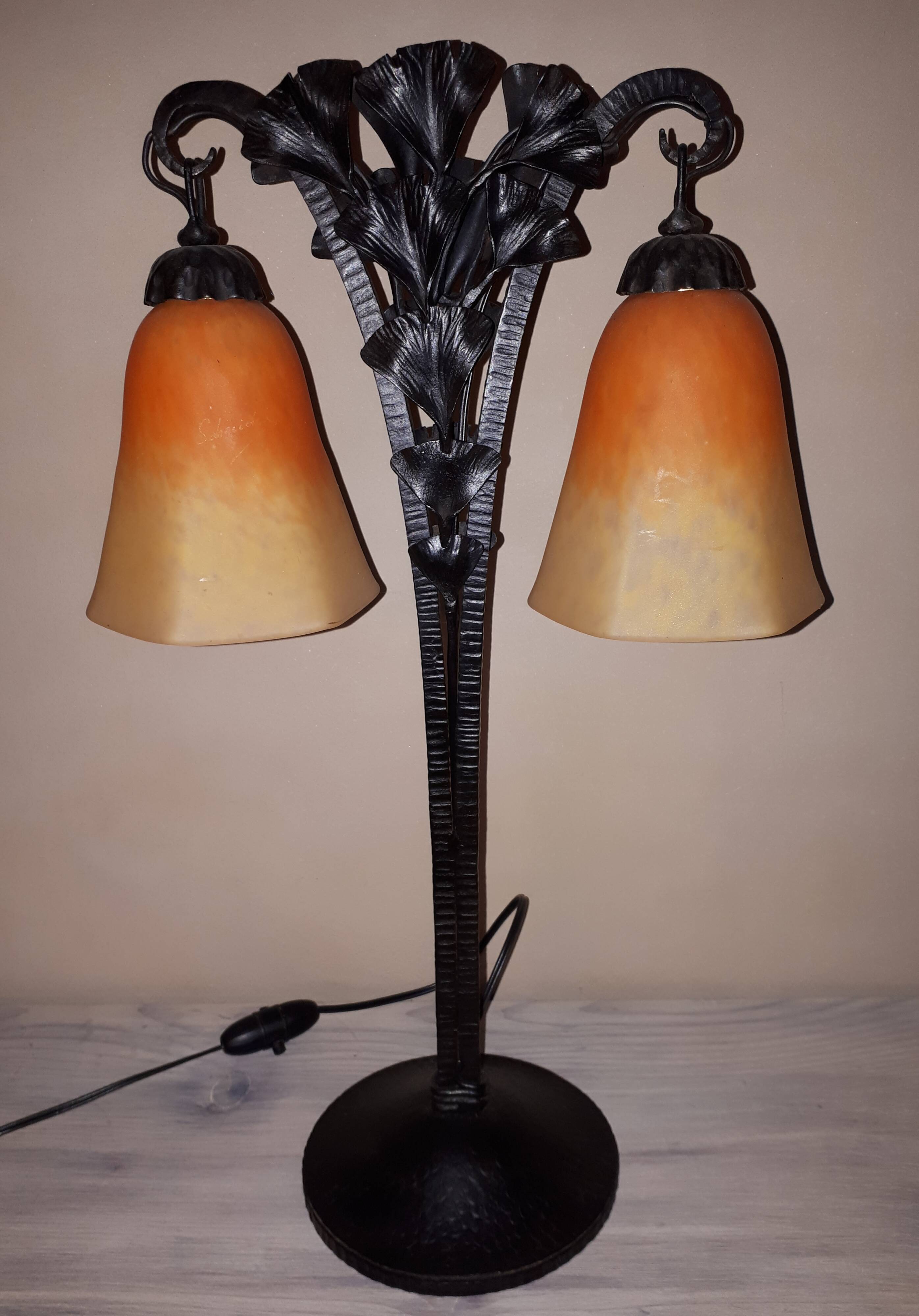 Art Deco Wrought Iron Lamp by Charles Schneider
