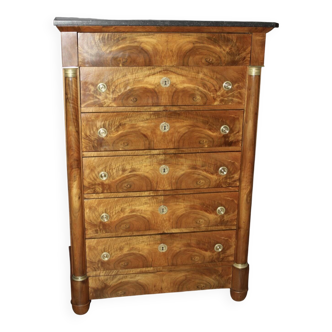 Empire-style walnut seven-drawer chest from the 19th century.