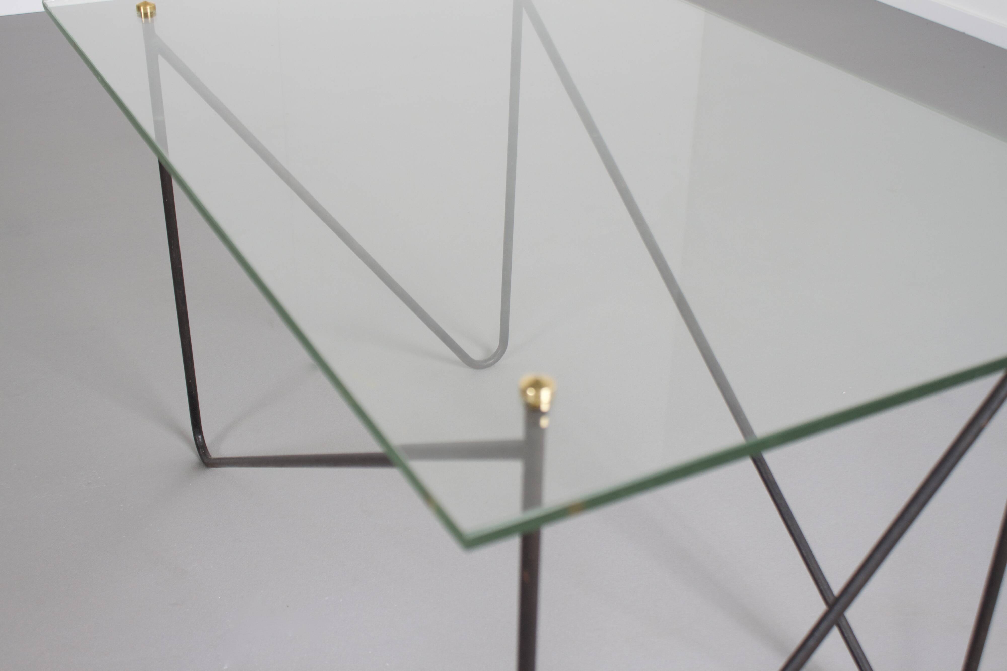 Midcentury Metal and Glass Table by Airborne, France, 1950s