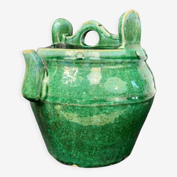 Green ceramic alcohol bottle from China 19th century