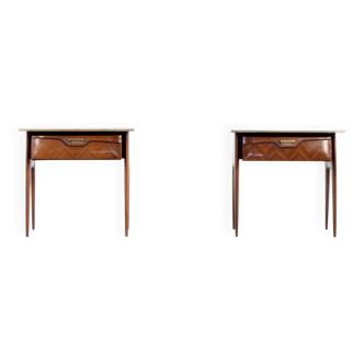 Set of 2 Italian Midcentury Rosewood and carrara bedsides tables