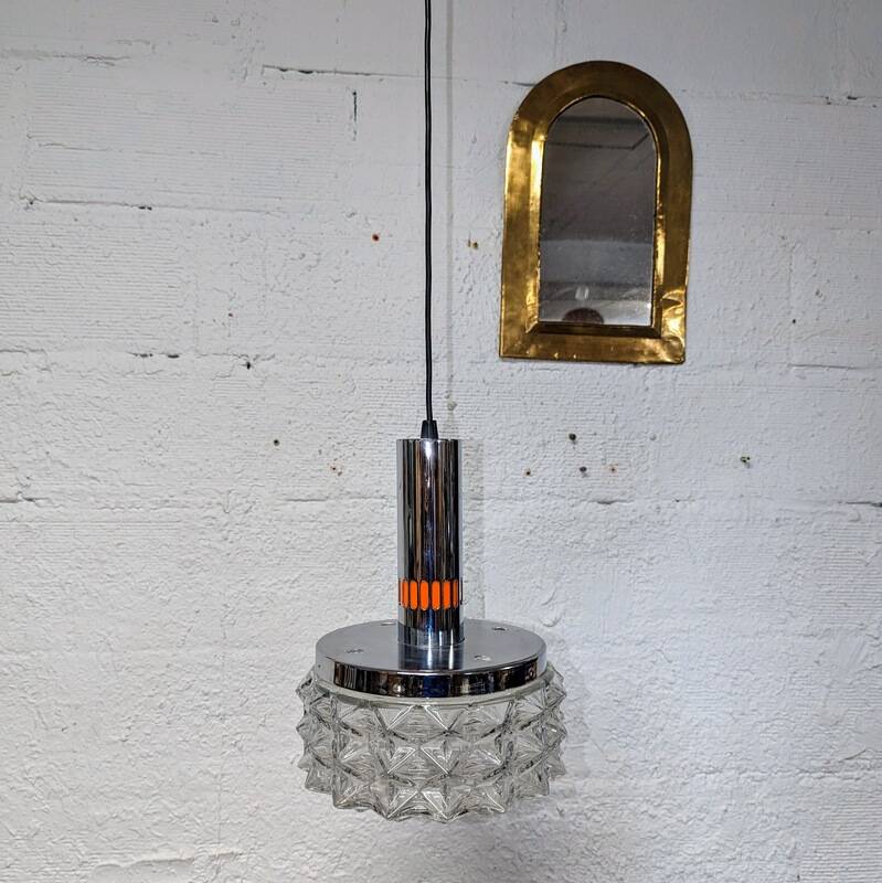 Vintage chrome and glass pendant light