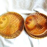 6 Sarreguemines barbotine ceramic fish plates, flat plates.