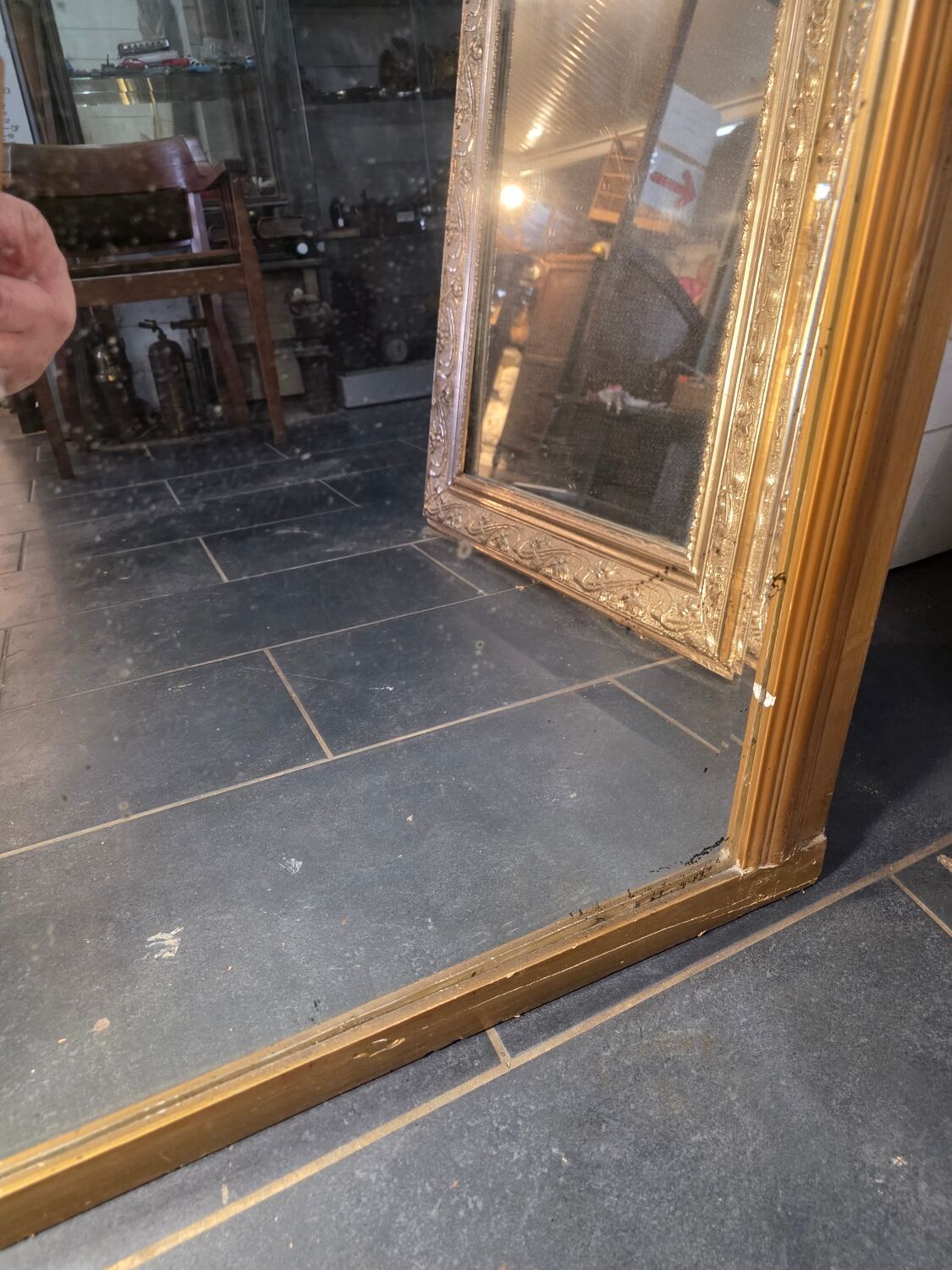 Art Deco gilded trumeau, bevelled mirror