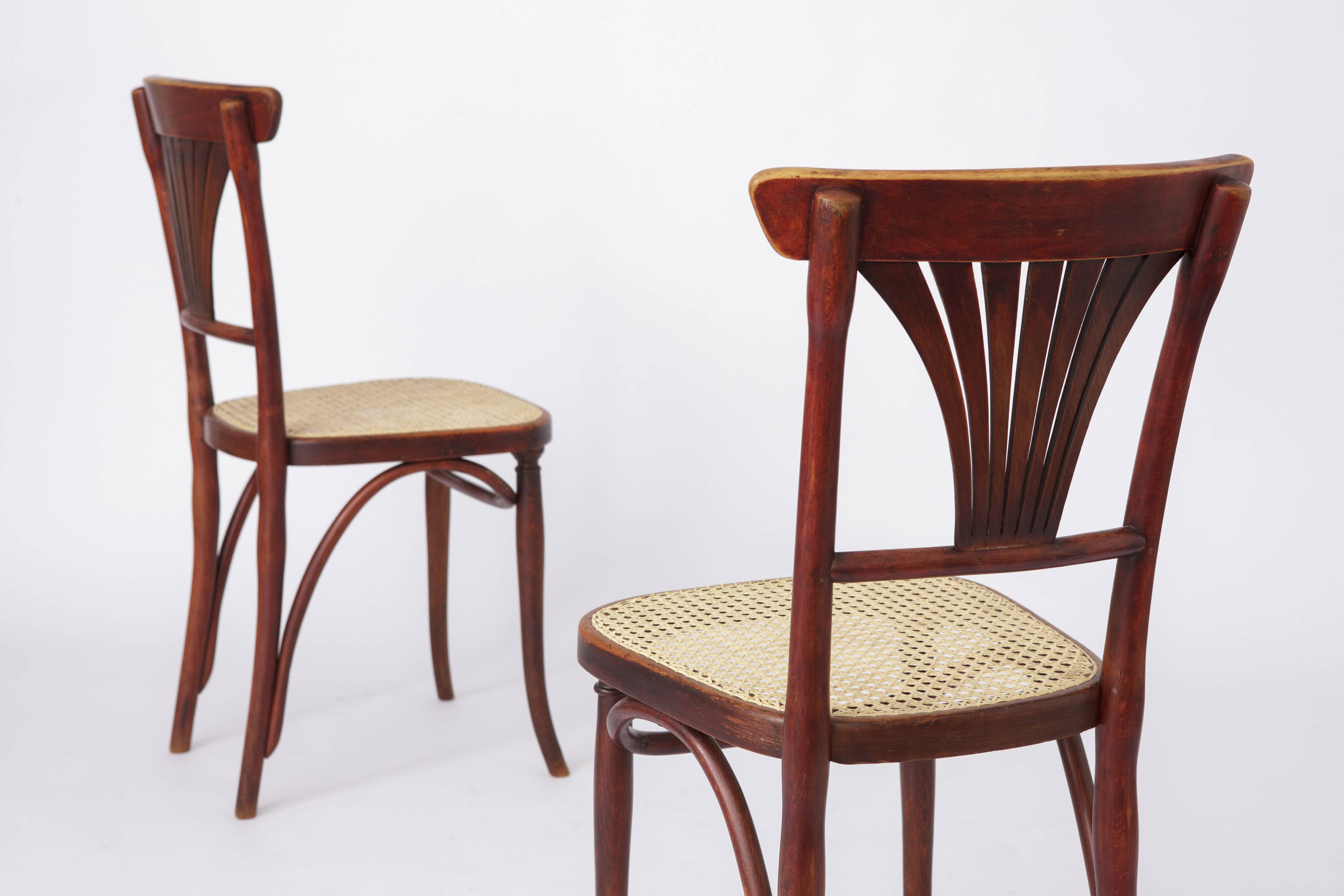 Set of 4 Restored Viennese Café Chairs – Early 20th Century, Hand-Caned Sea