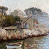 The tide gauge, oil on wood, seascape in Marseille, 20th century