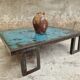 Table basse industrielle acier azur 90 x 110 cm