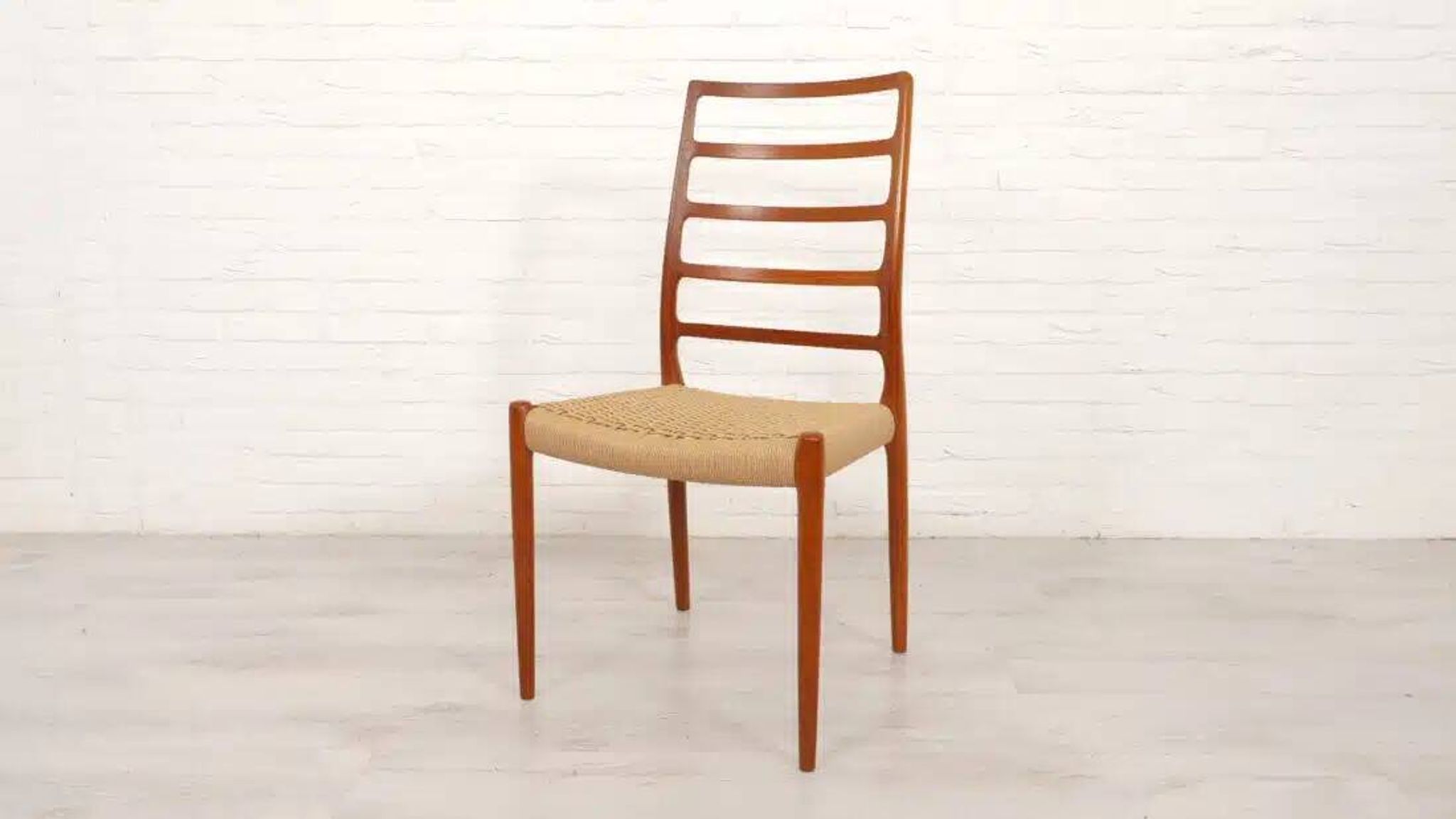 6 x vintage dining chairs | Niels Otto Møller | Model 82 | Papercord | Teak