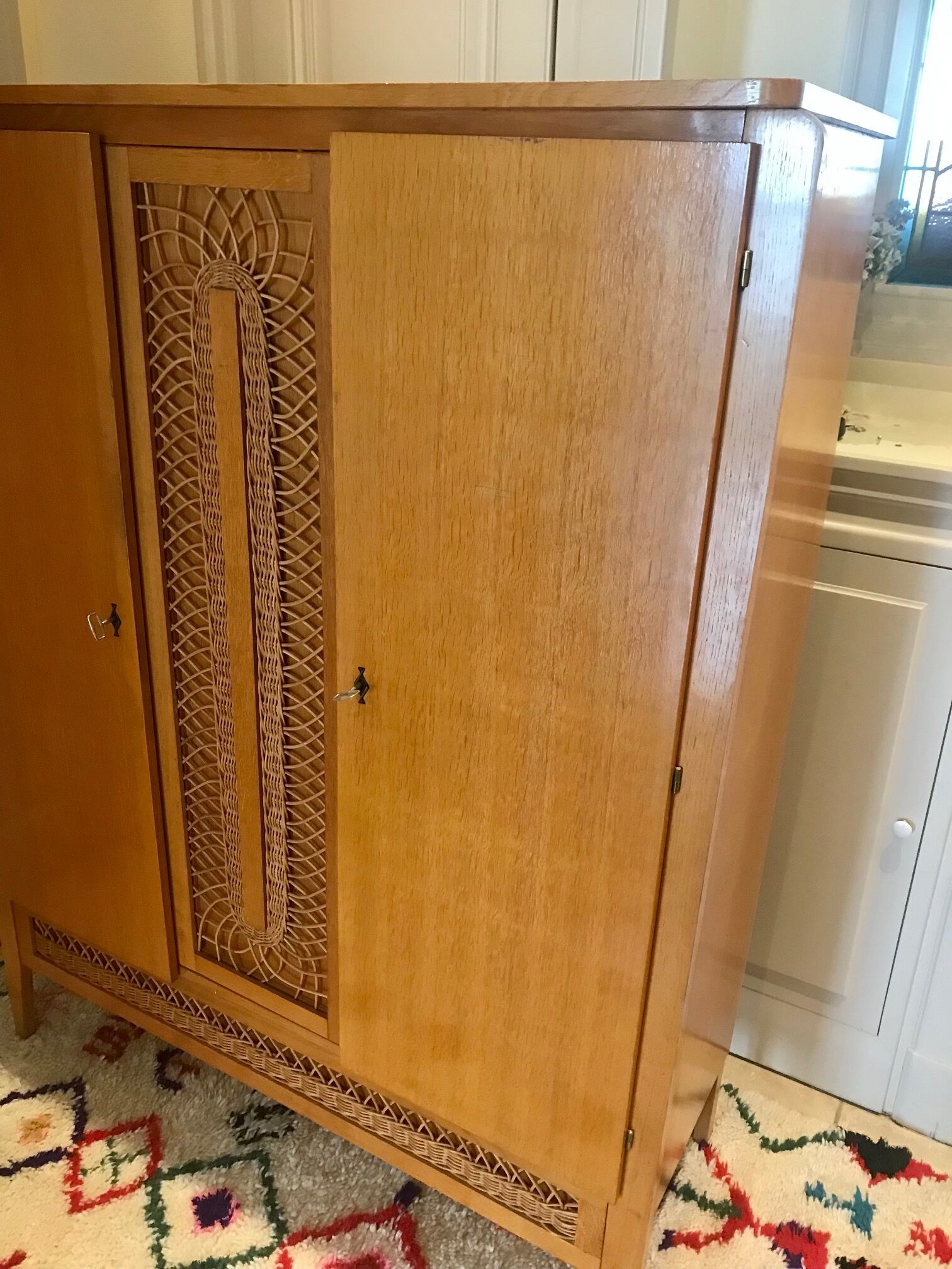 Wood cabinet and rattan 60s