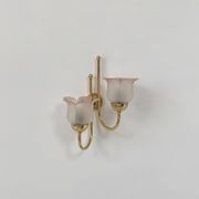 Vintage wall light, brass and frosted pink moulded glass, France, 1980.