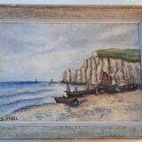 Old painting "Etretat upstream cliff"