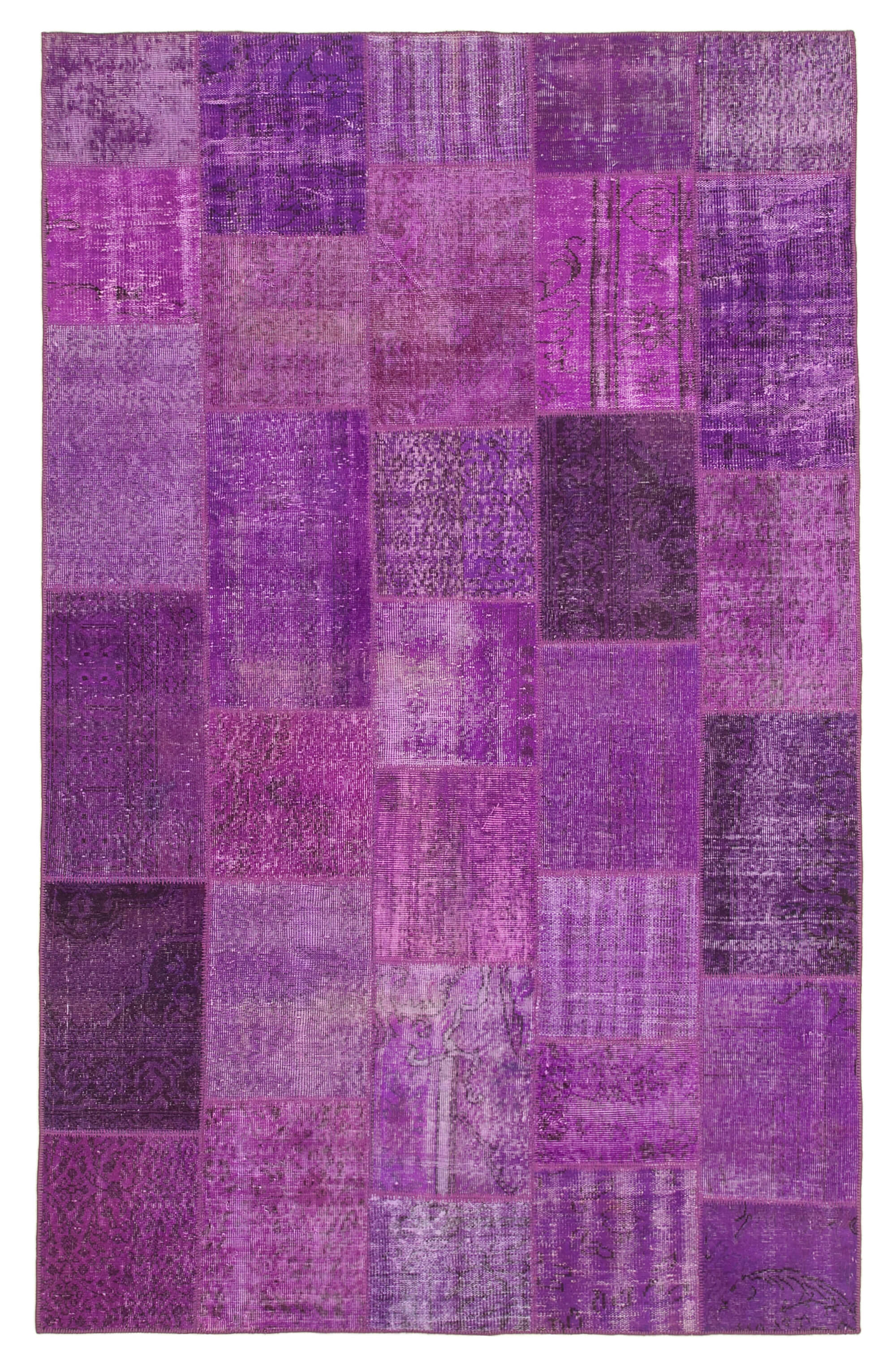 Hand-knotted oriental overdyed 190 cm x 300 cm purple patchwork carpet