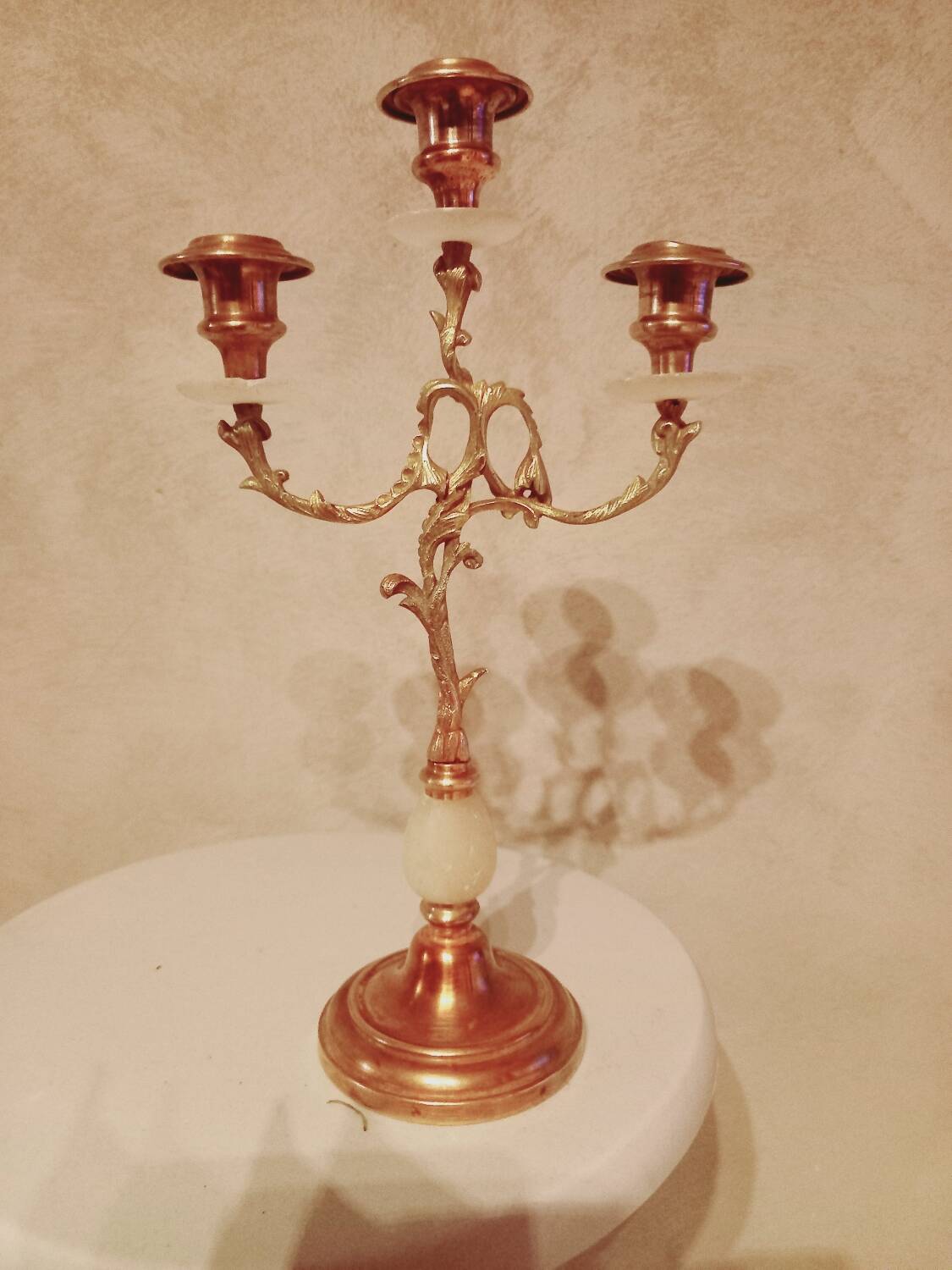 Brass and stone chandelier