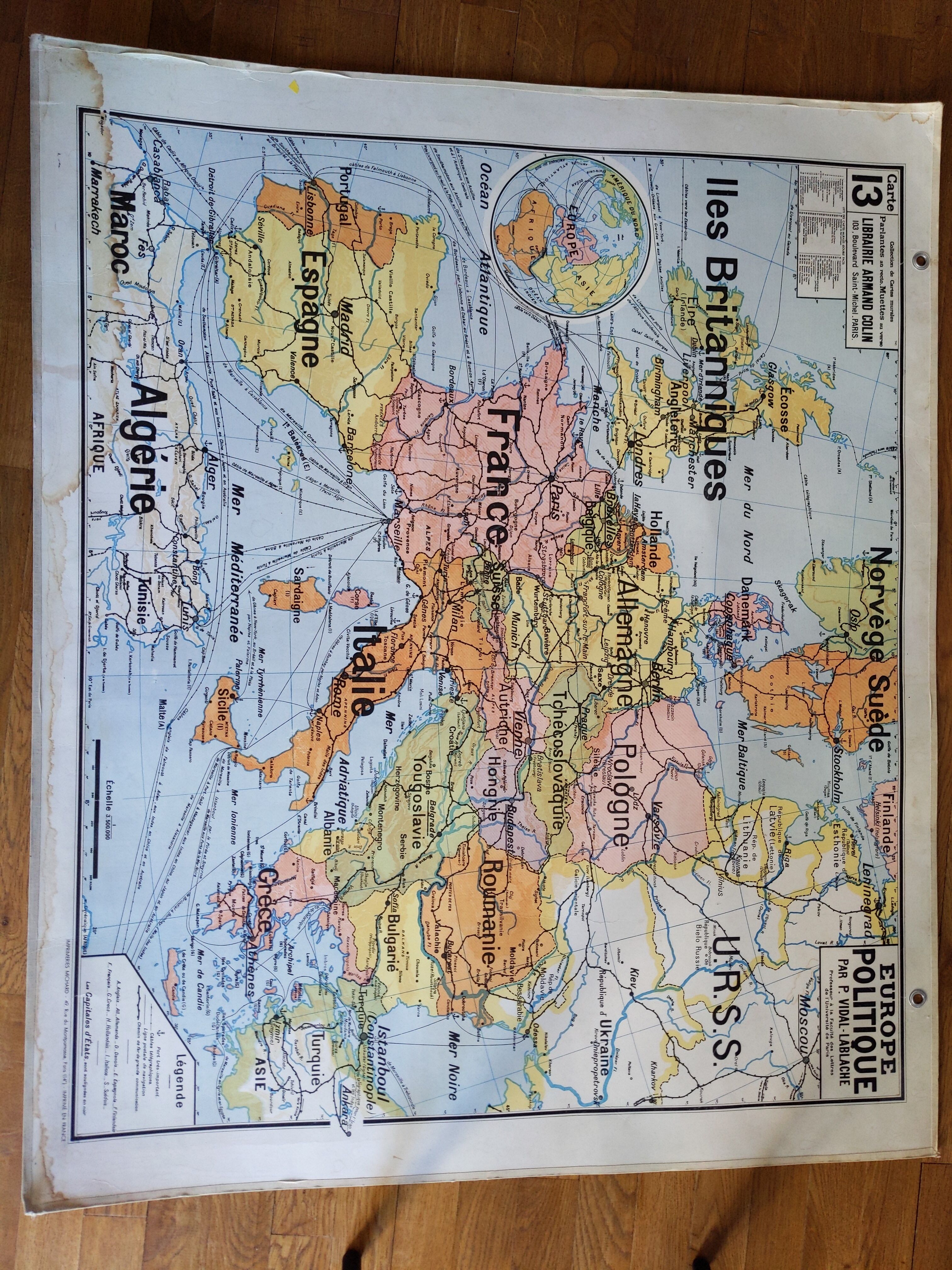 School poster educational board vintage old card Vidal lablache Europe 13