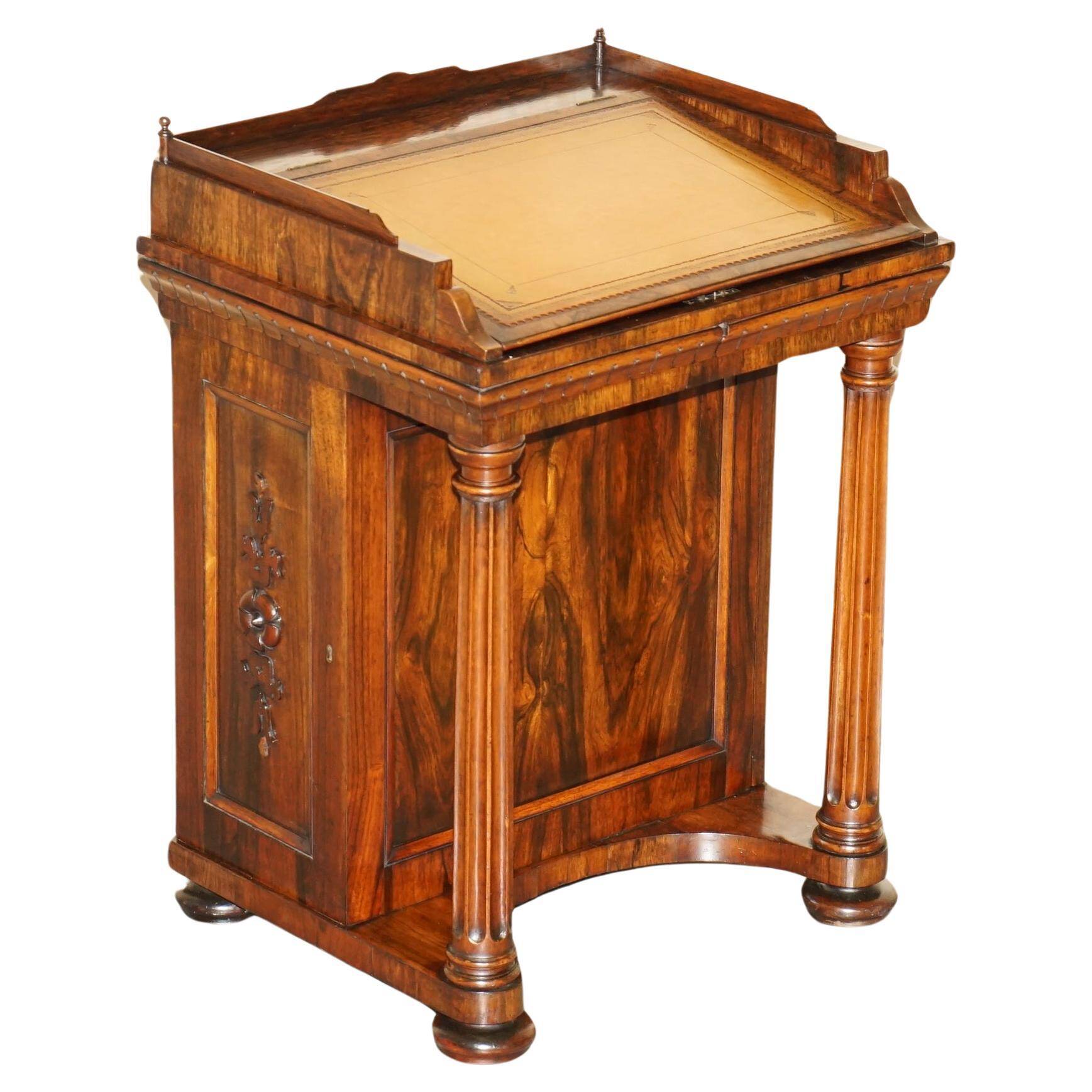 Davenport Regency Antique Desk Circa 1810-1820 in Hardwood and Leather