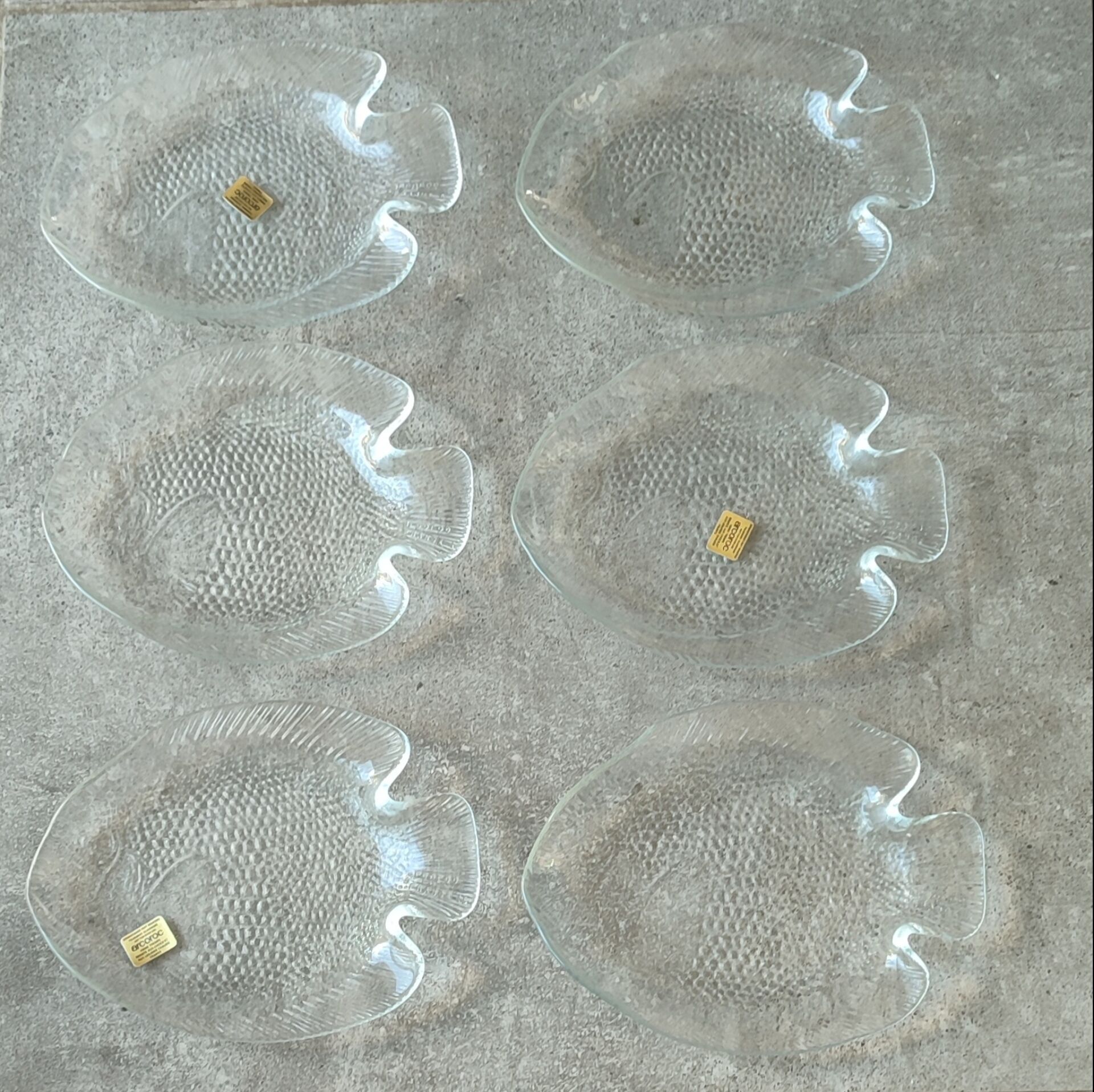 New vintage Arcoroc fish plates in original box