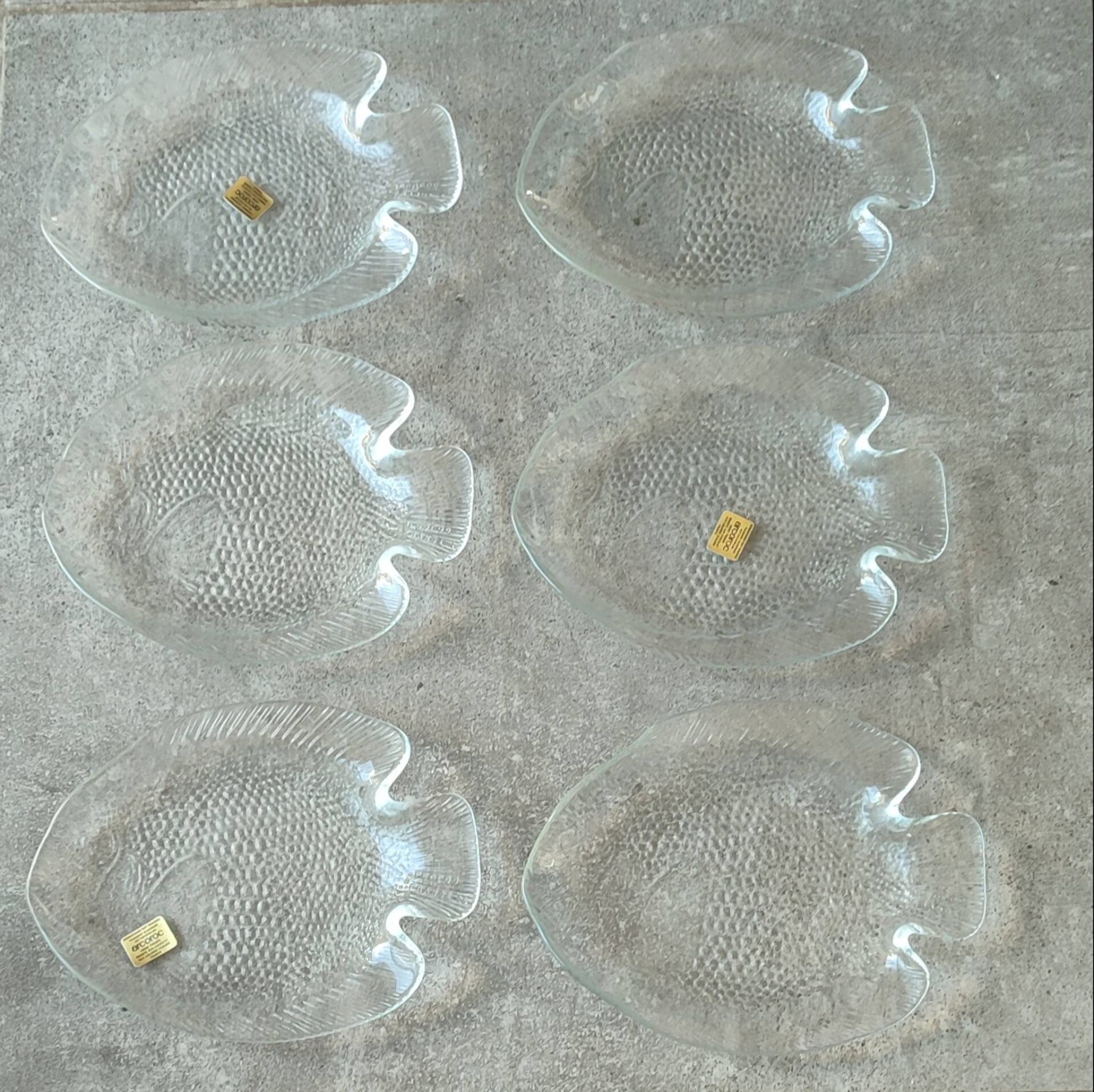 New vintage Arcoroc fish plates in original box