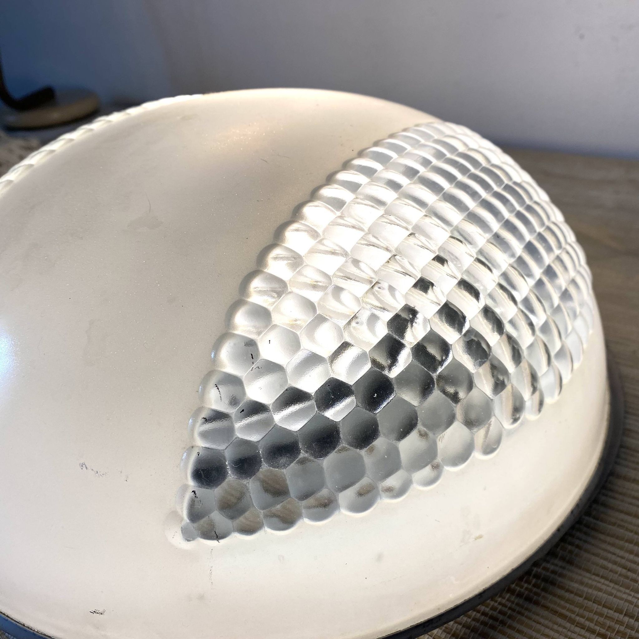 Industrial glass ceiling light, 60s-70s