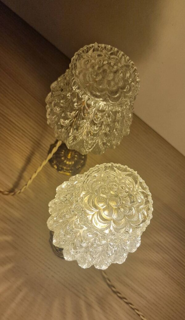 Duo lampes verre ciselé pied bronze ancien