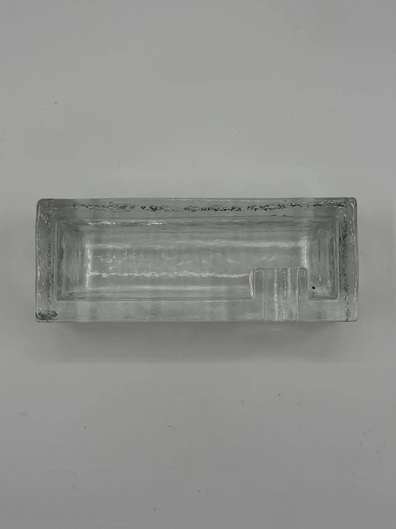Cendrier vintage en verre glacé - design scandinave, décoration brutaliste en verre épais