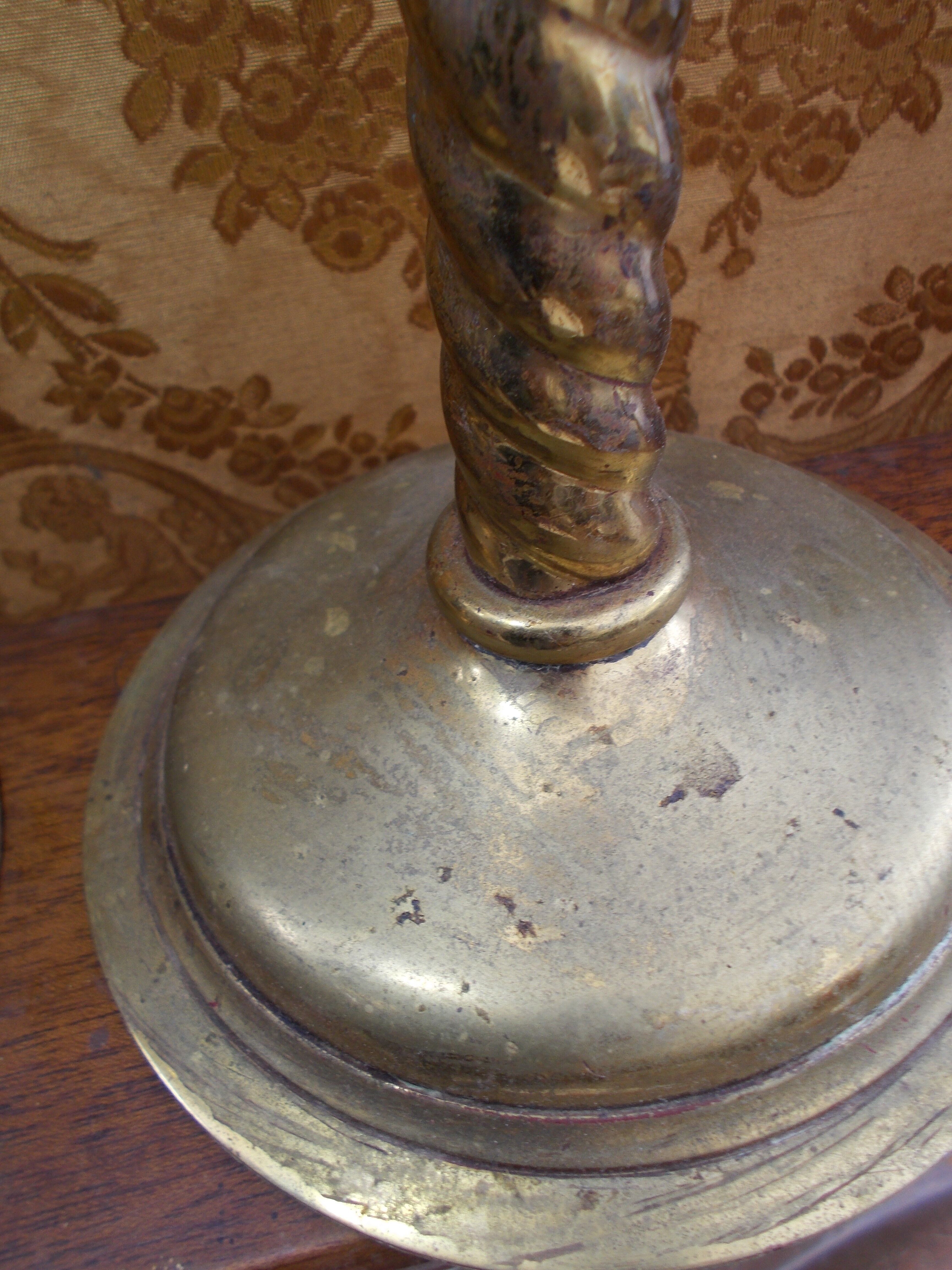 Pair of antique candle holders 19th brass 39 cm