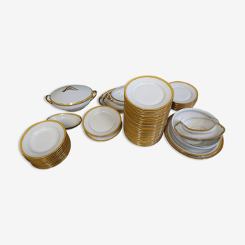 Service de table en porcelaine Limoges blanc, jaune et or