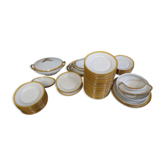 Service de table en porcelaine Limoges blanc, jaune et or