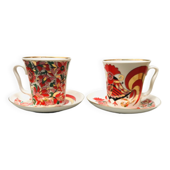 Two Mug cups and saucers Lomonosov Russia