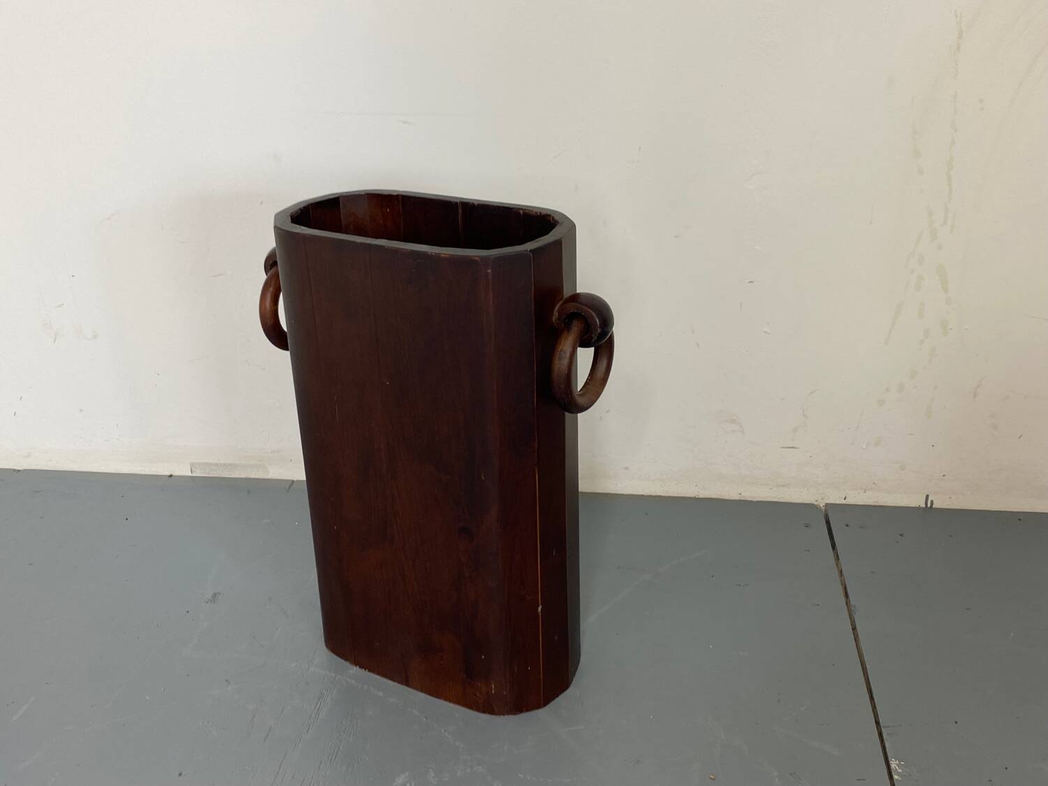 Mid-Century Modernist Italian Walnut Wooden Umbrella Stand, 1950s