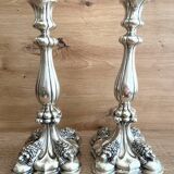 Antique Pair of Solid Silver Flambeaux Candlesticks with Unicorn Hallmark, Early X