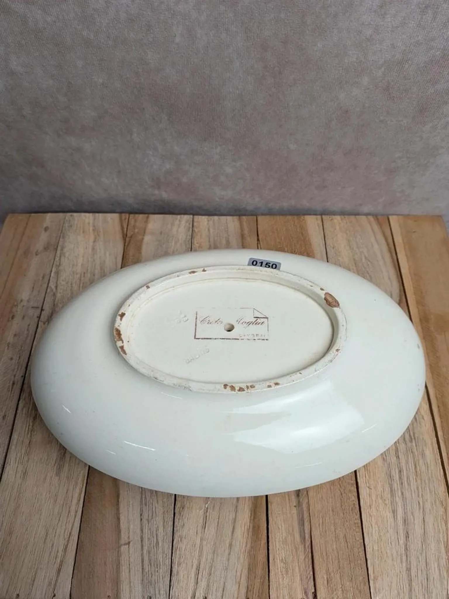 Antique sauce boat in ironstone from Salins – Sepia dragonfly decoration – With lid