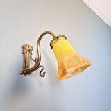 Art Nouveau wall light in bronze and satin glass, 1910s