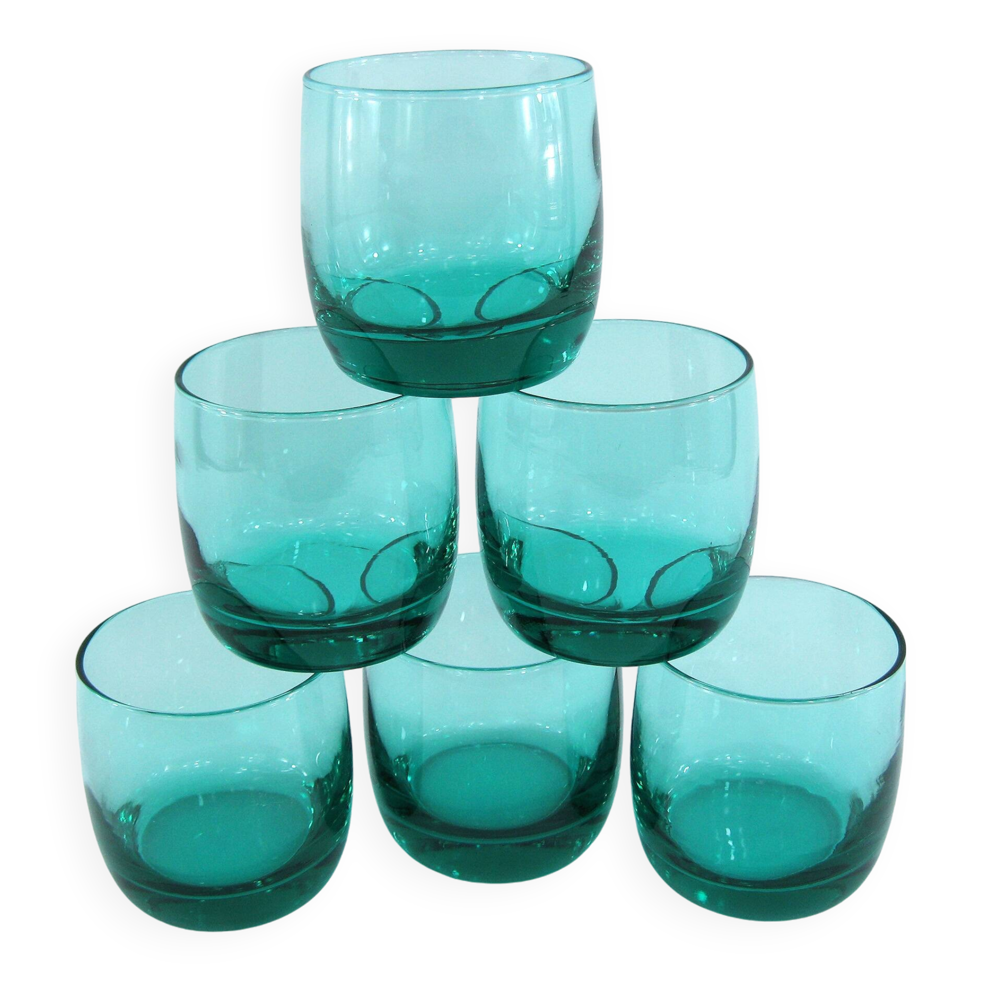 6 turquoise glass water glasses - Luminarc France - vintage 80s