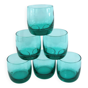 6 verres à eau en verre - turquoise