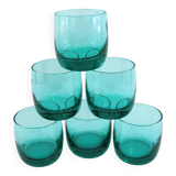 6 turquoise glass water glasses - Luminarc France - vintage 80s