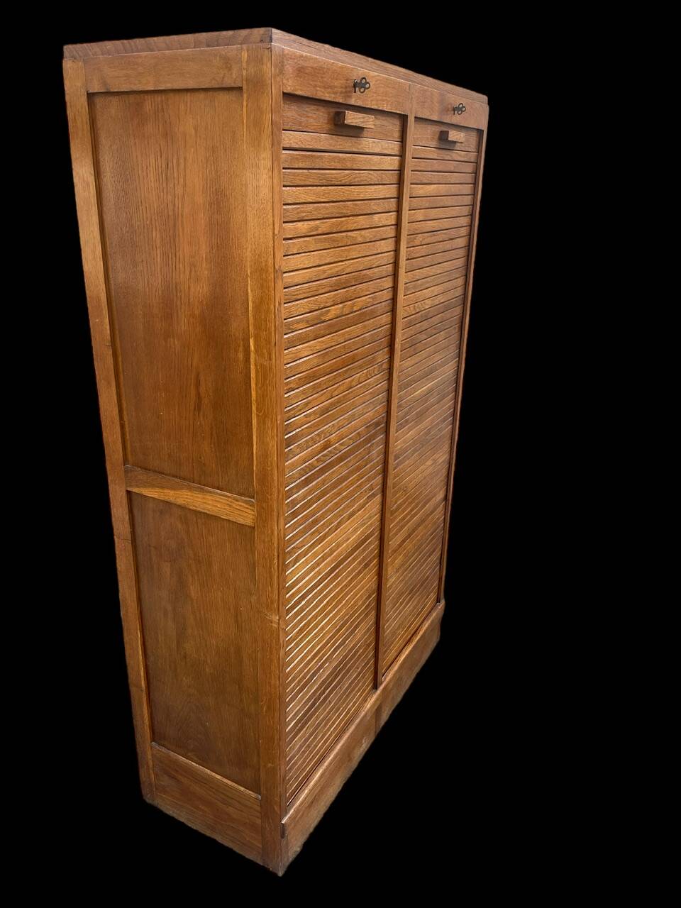 Oak double curtain file cabinet from the 1940s