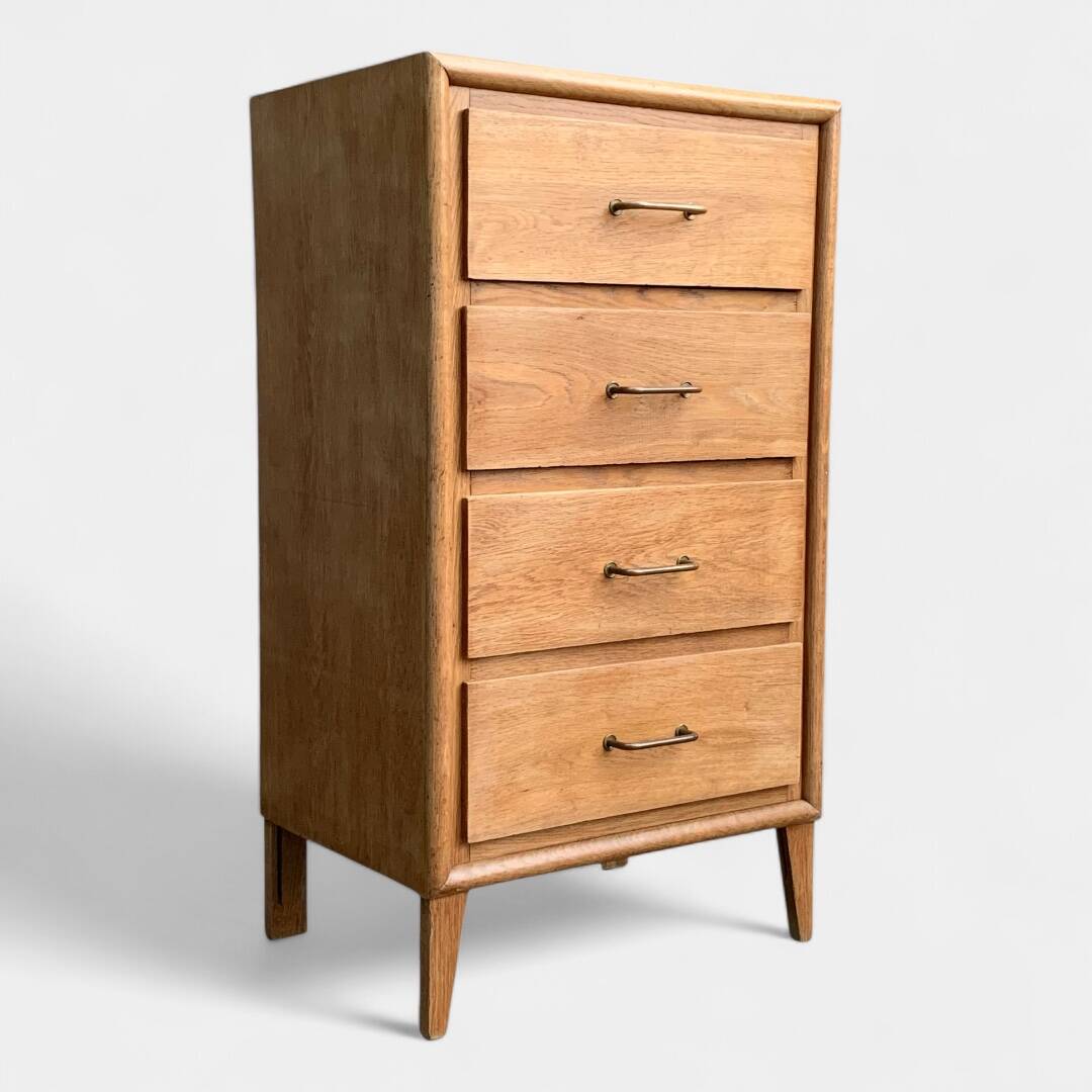 Chest of drawers with compass feet, raw wood, 1950s