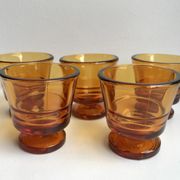 Set of 5 amber liquor glasses in duralex 60s molded glass