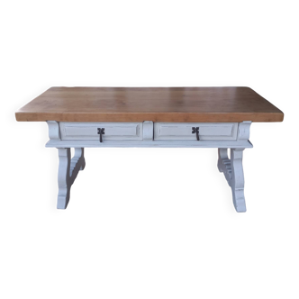 Table de salon lin patiné plateau brut