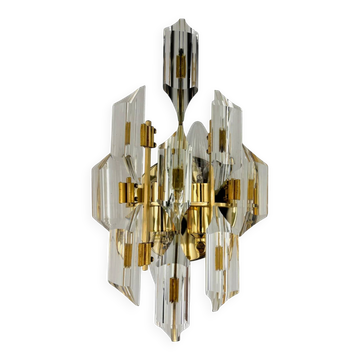 Oscar Torlasco for Stilkronen wall sconce, cut Murano glass, Italy, circa 1970s