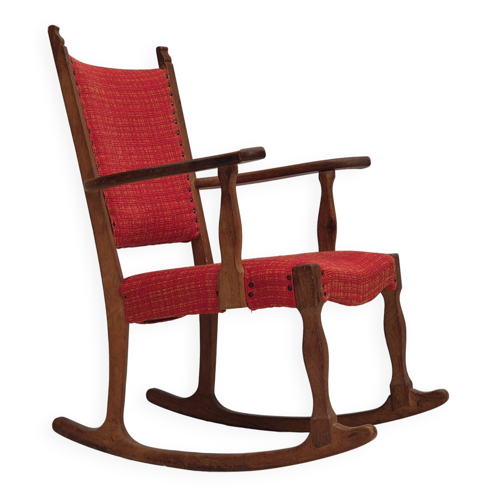 11960s, Danish rocking chair, original good condition, solid oak wood, furniture wool fabric.