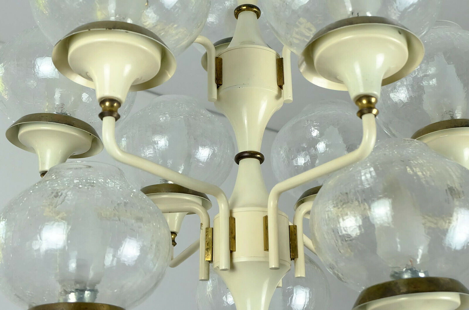 1960s mid century chandelier brass 12 crackle glass shades