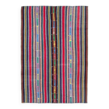 Tapis kilim en laine et coton turc vintage noué à la main rose 170x245