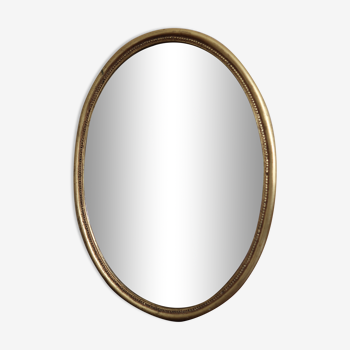 Miroir oval cadre perlé doré 45x61cm