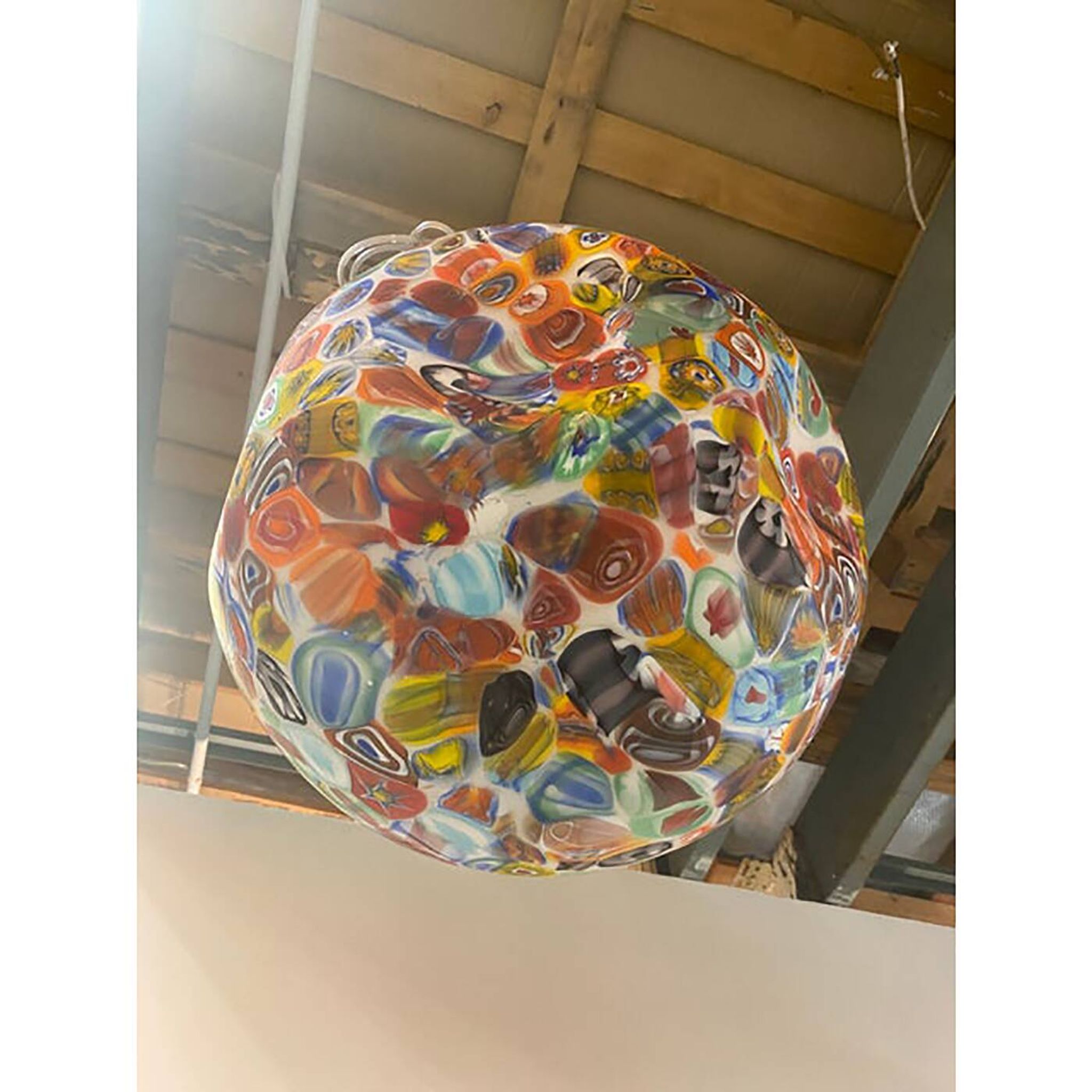 Contemporary Murano Style White With Murrise Multicolor Pendant