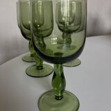 Set of 5 XL tulip-shaped blown rosemary green glasses