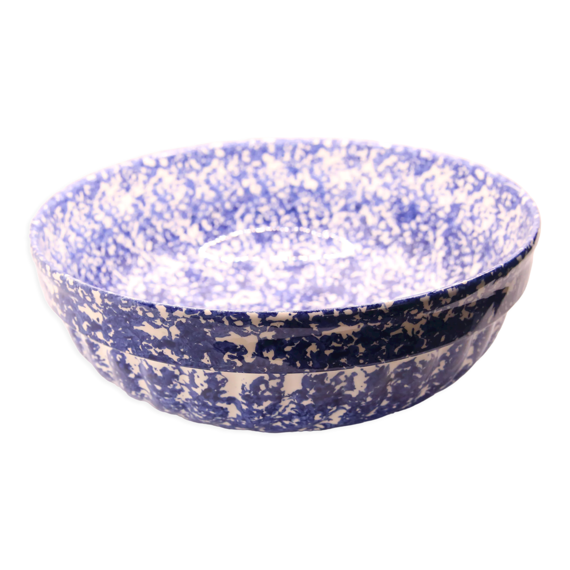 Saladier XL en faïence moucheté bleu marine et blanc