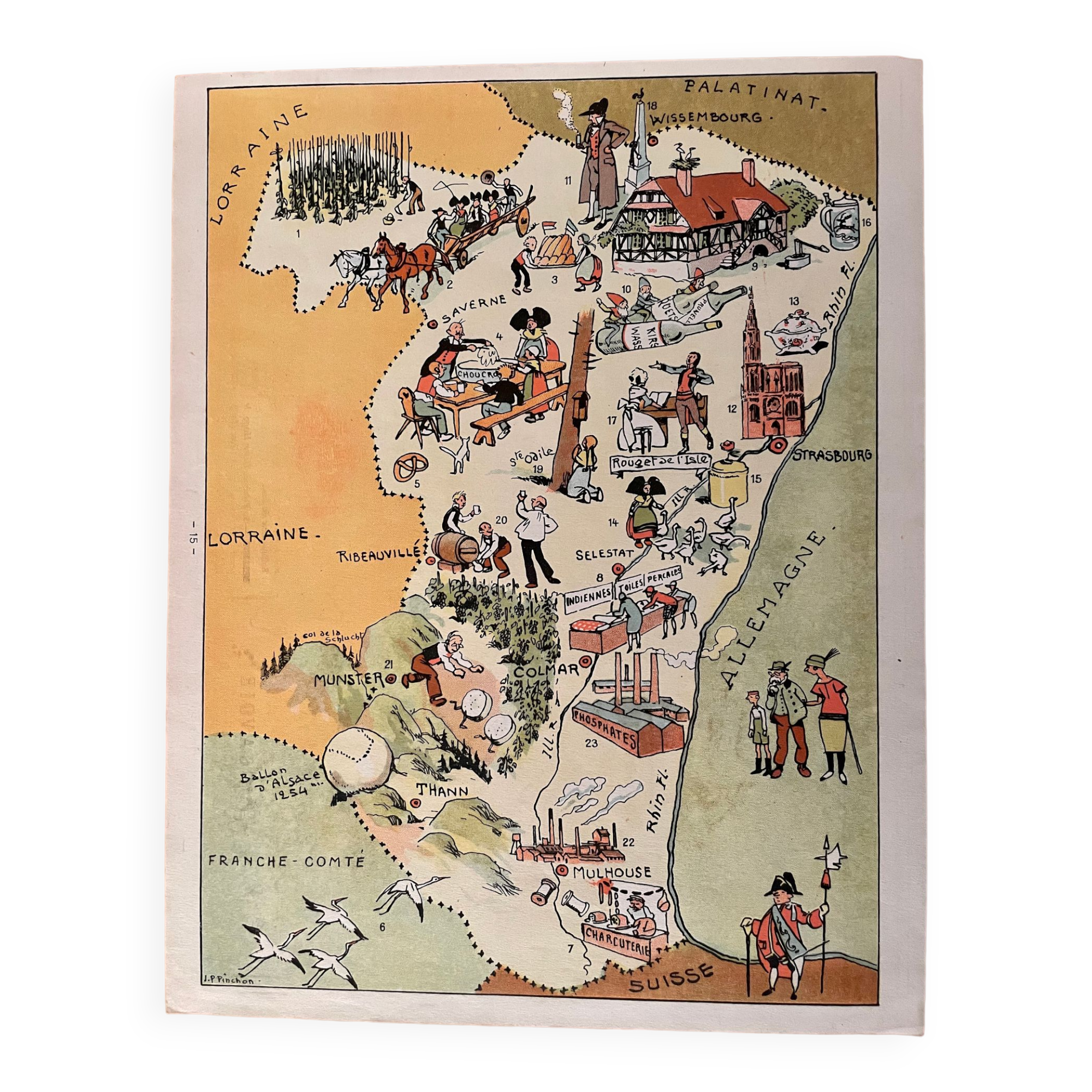 Vintage poster illustrated map of Alsace 1939 - JP Pinchon