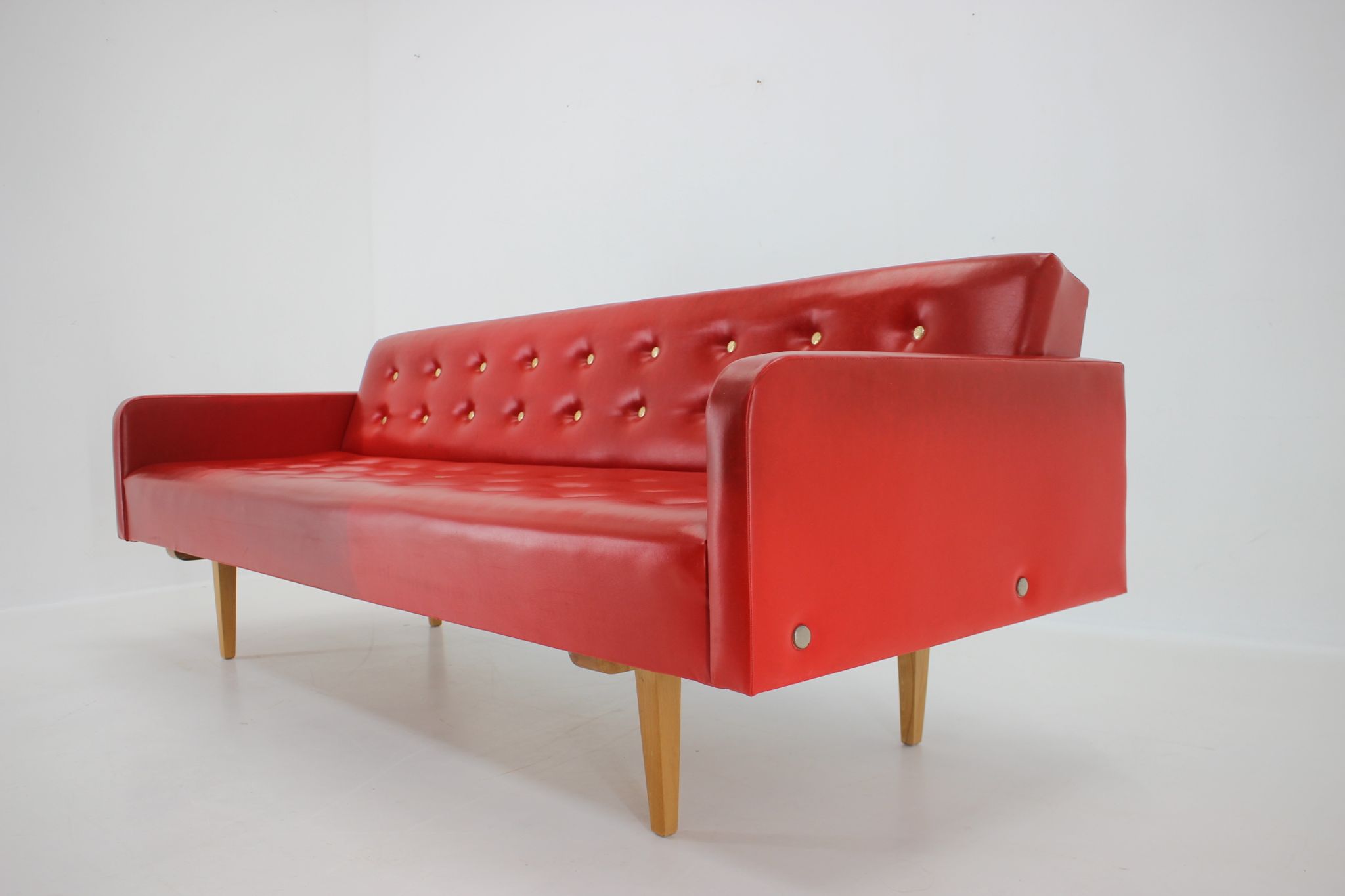 1970s Red Leatherette Sofa ,Czechoslovakia
