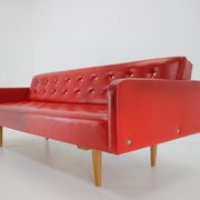 1970s Red Leatherette Sofa ,Czechoslovakia